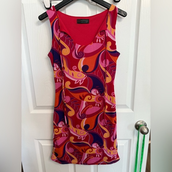 Y2K Hot Kiss Red Multicolor Paisley Bodycon Dress Maximalist Alt 2000s Small - Picture 1 of 4